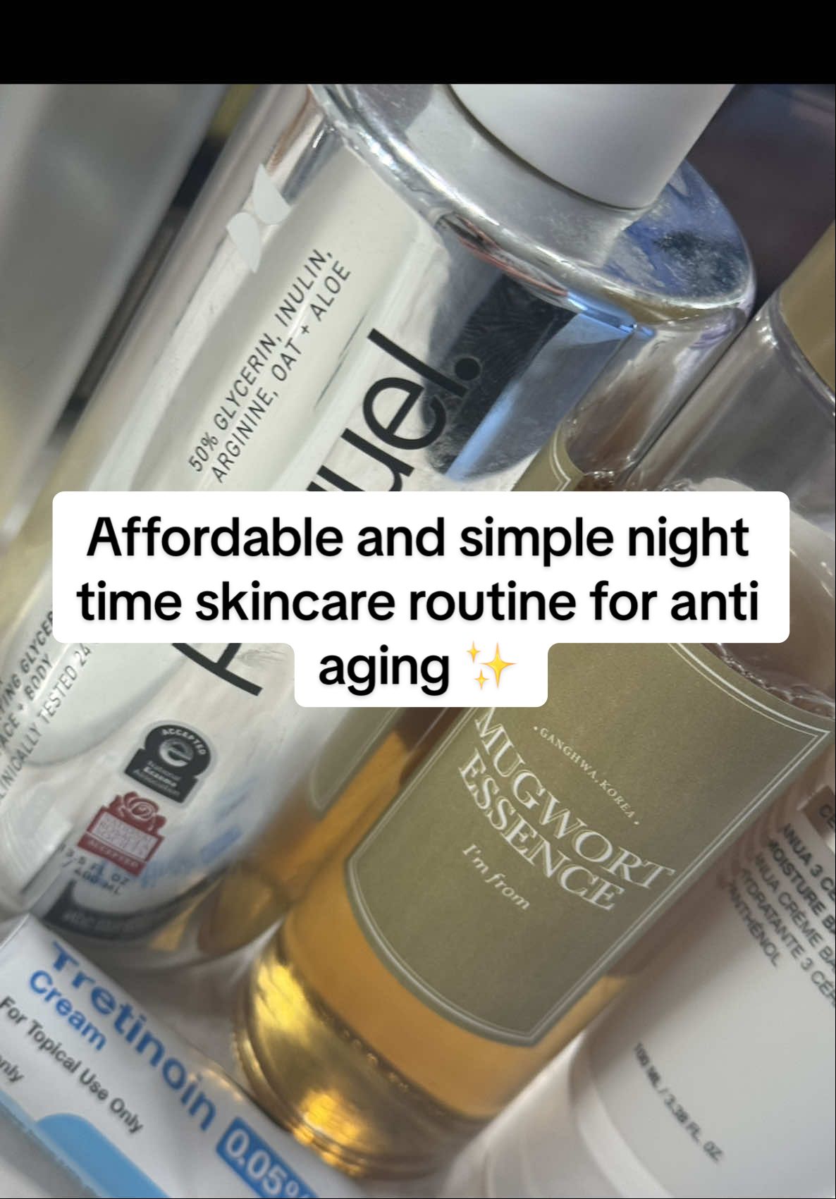 Affordable and simple night time skincare routine for anti aging ✨ only 5 steps  @Prequelskin oil cleanser & gleanser  @imfrom_us mugwort essence  Retinoid of your choice  @anua_global 3+ barrier cream  #antiaging #simpleskincare #skincarethatworks #skincaretips #preventativeskincare 