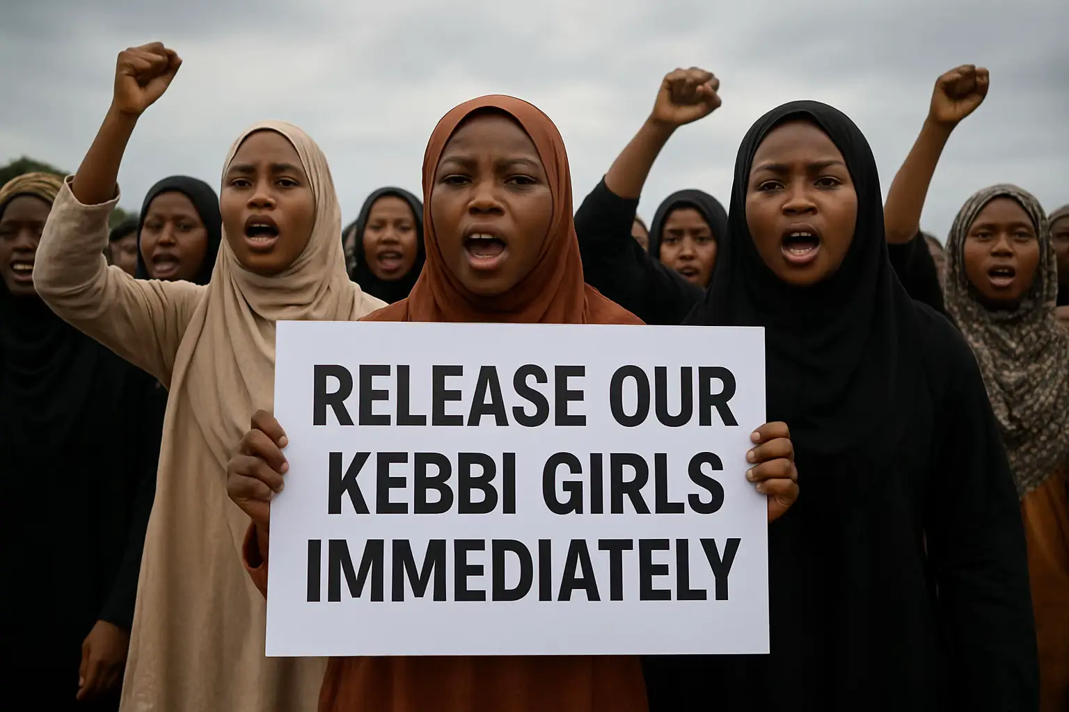 RELEASE OUR KEBBI GIRLS NOW — 25 innocent schoolgirls were taken in the dead of night. This barbaric act must end. We demand safe return. #BringThemHome” 	2.	“Their education, their lives, their rights: NON-NEGOTIABLE. We stand with the 25 Kebbi schoolgirls. #JusticeForKebbiGirls” 	3.	“Unconscionable. Heartless. Inexcusable. We call on the government: act now — rescue the Kebbi girls and bring their kidnappers to justice.” 	4.	“No more silence. No more inaction. We demand immediate and unconditional release of the Kebbi schoolgirls. #ReleaseOurGirls” 	5.	“These are our daughters. Their school was attacked. Their safe return is non-negotiable. United we stand. #SafeReturnKebbi” #foryou #onthisday #kebbizgang #kebbistate #protest #trendnow 