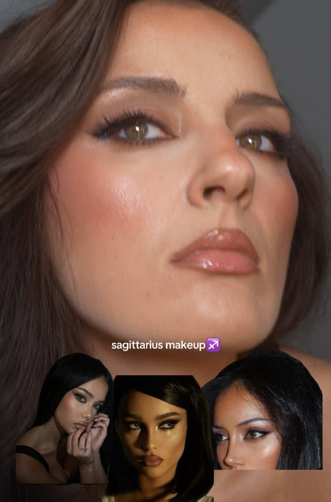 Sagittarius inspired makeup 💋✨💄.  - Products used: - Base: @makeupforever super boost skin tint in 2. - Eyeliner: @Victoria Beckham Beauty Satin Kajal Liner in cinnamon. - Contour: @Diorbeauty  forever skin contour in Nr. 001. - Eyeshadow: @Makeup By Mario master mattes eyeshadow palette: the original. - Eyebrows: @Charlotte Tilbury Legendary brows in soft brown. - Mascara: @Lancôme lash Idole flutter extension mascara in true black. - Bronzing drops:  @Westman-Atelier sun tone bronzing drops soleil parfait Nr. 2. - Cream bronzer/contour: Victoria Beckham Beauty contour stylus in marble. - Undereye highlighter: Charlotte Tilbury's  Hollywood flawless filter in 2-fair.  - Concealer: @chanel.beauty radiance generating care concealer in 02. +Dior Correct in O1N. - Cream blush: Dior forever blush soft filter in 05 lily. - Powder: Chanel poudre universelle libre - 12 rosy light. - Powder bronzer: @Hourglass Cosmetics ambient lighting palette in volume 3. - Blush: @Patrick Ta Beauty  blush duo in she's that girl. - Liquid highlighter: Charlotte Tilbury Hollywood beauty light wand in spotlight.  -Powder highlighter: Dior backstage glow face palette in 004 rose gold glow.  -Setting spray: @Iconic London.  - Lipliner: @Anastasia Beverly Hills in deep taupe. - Lipstick: chanel in boy. - Lipgloss: @YSL Beauty in 2 lucky moonstone. #sagittariusmakeup #sagittarius #risingsignmakeup #cateyemakeup #cateye 