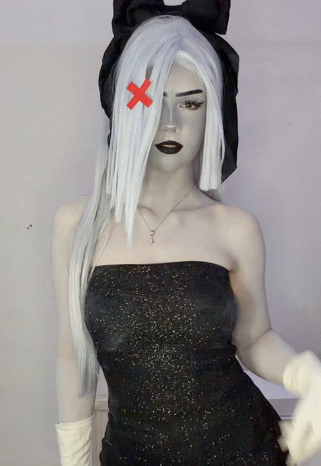 the material of the dress really reminds me of angels drag dress #hazbinhotel #hazbinhotelcosplay #cosplay #vaggie #vaggiecosplay 