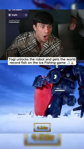 Togi unlocks the robot and gets the world record fish on the Ice Fishing game 🎣🏆 #kickstreaming