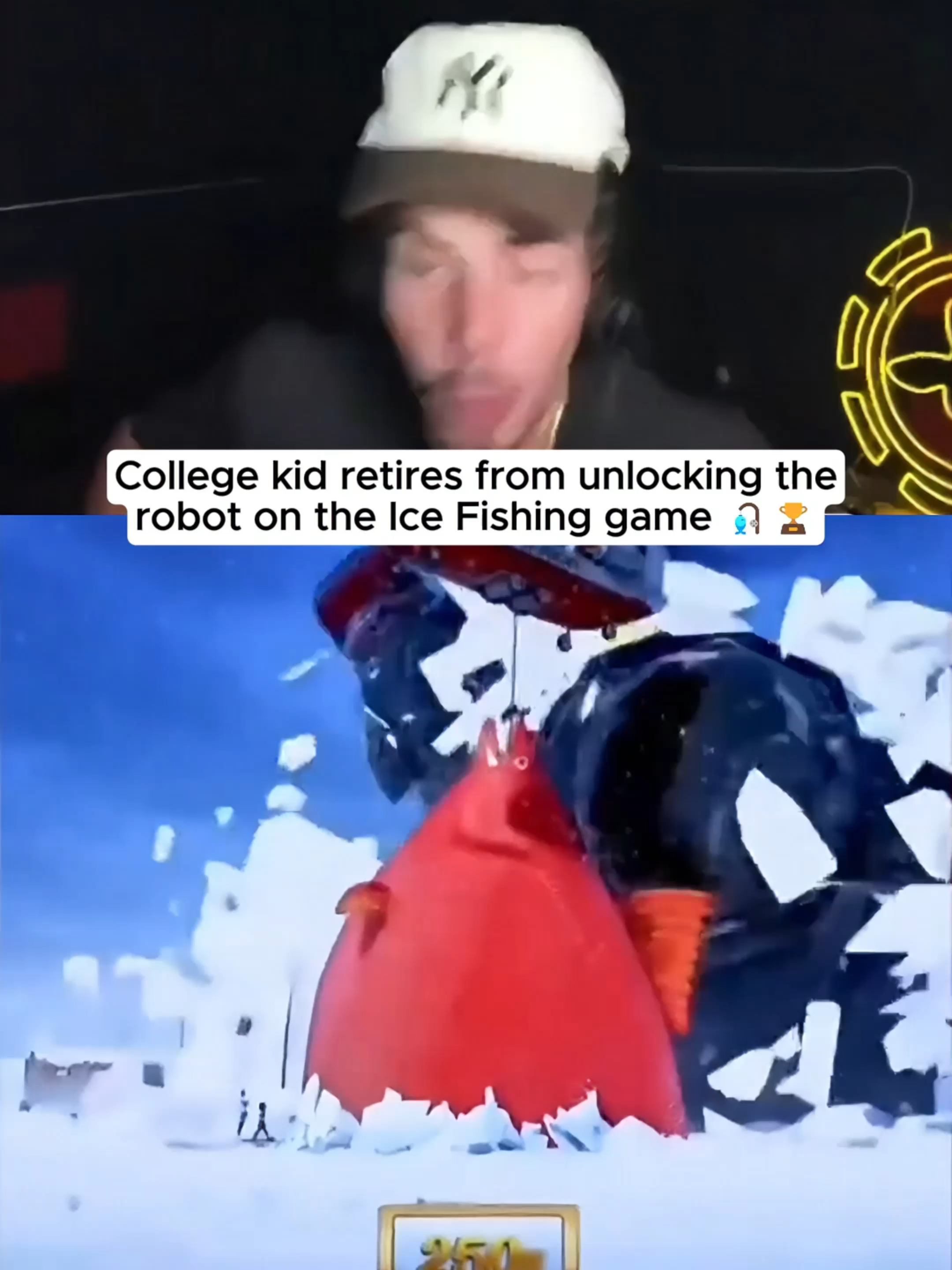 College kid retires from unlocking the robot on the Ice Fishing game 🏆🎣 #kickstreaming
