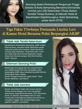 DLL (35), seorana dosen wanita di Universitas 17 Agustus 1945 Semarang (Untag) ditemukan tewas di sebuah kamar hotel di Semarang, Jawa Tengah, pada Senin (17 /11/2025) pagi. Jasad korban pertama kali ditemukan seorang polisi berinisial AKBP B dengan kondisi telanjang di lantai kamar dan mengeluarkan darah pada bagian hidung, mulut dan alat kelamin. Keluarga DLL menilai kematian korban penuh dengan kejanggalan.  Sumber : TribunJateng.com #dosenmuda 