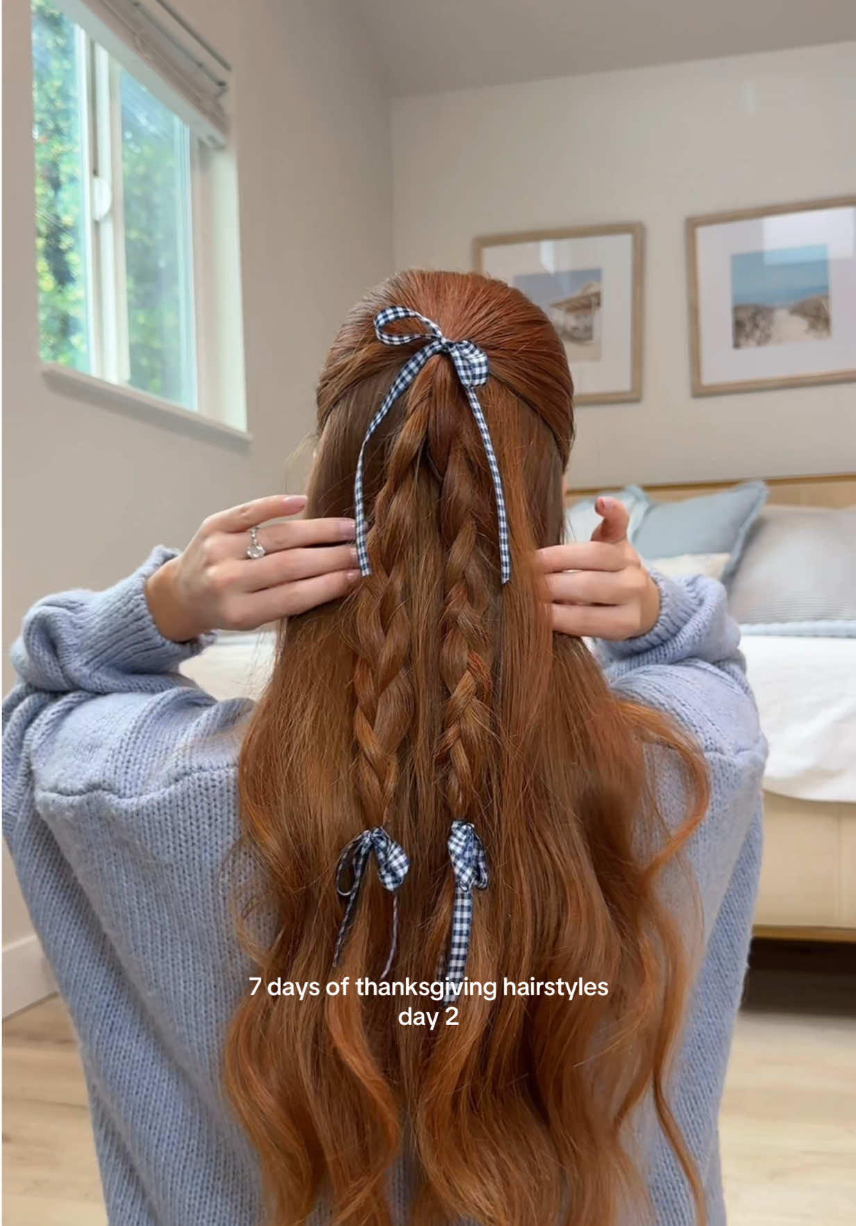 day 2: half up half down double braids 🍂🩵 #hairstyletutorial #easyhairstyles #fallhairstyle #cutehairstyles #hairstyleinspo 