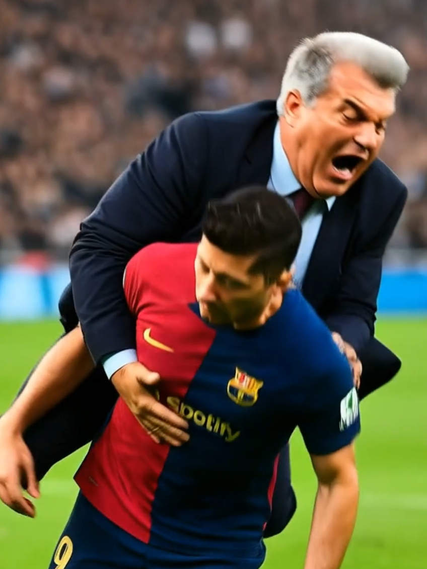 Laporta se lanza sobre Lewandowski para evitar que marque gol! El Barcelona le pidió al delantero polaco que dejara de marcar para no tener que pagarle un bonus de 2,5 millones al Bayern de Munich #lewandowski #laportw #barcelona #fcbarcelona 