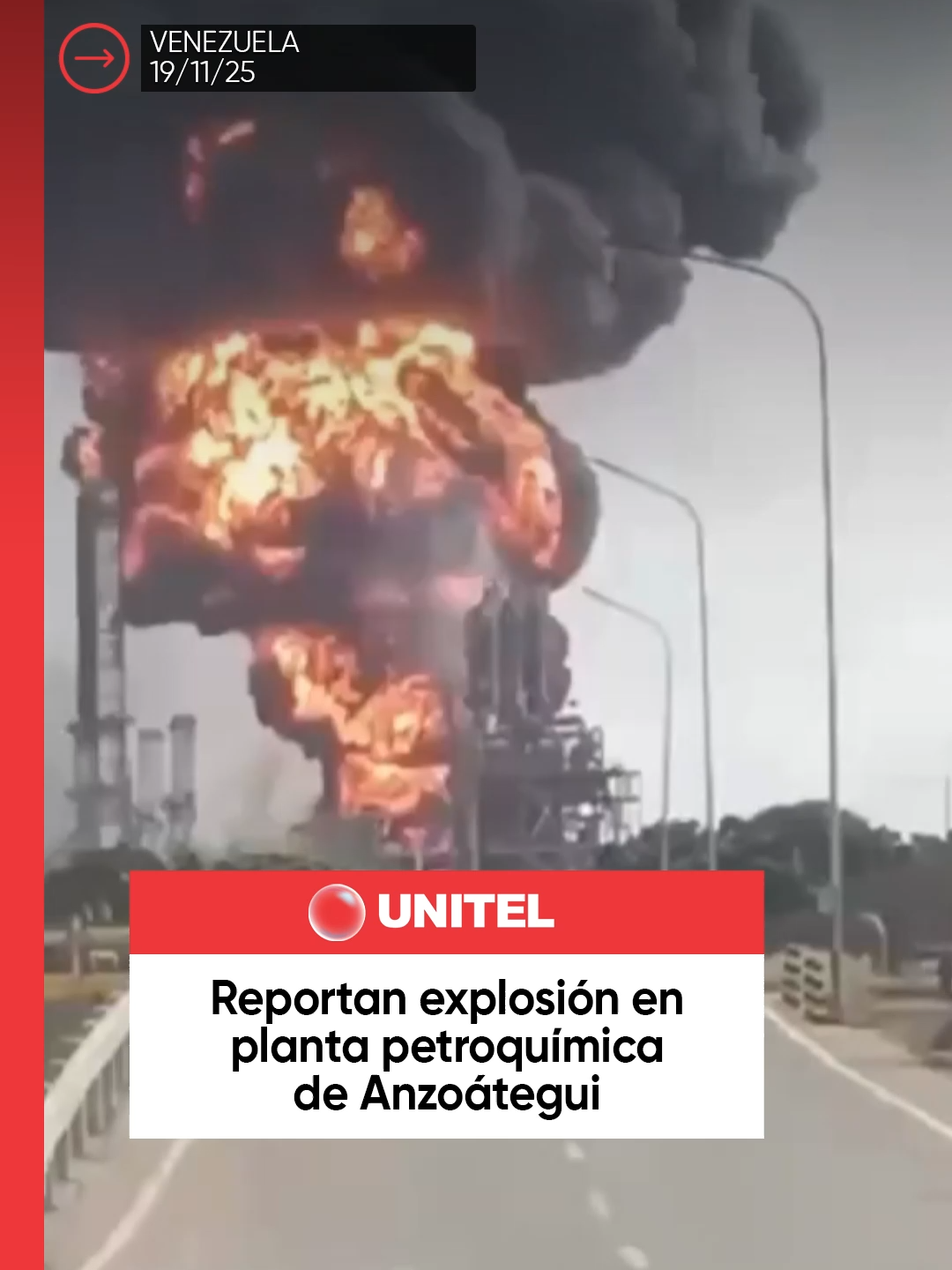 Se reporta una explosión en la planta Petrocedeño, ubicada en el criogénico José Antonio Anzoátegui, estado Anzoátegui en Venezuela. #Unitel #Seguridad #Venezuela #Mundo