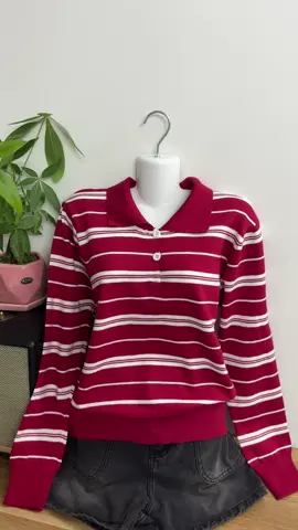 Áo len sọc đỏ cổ polo #aolen #aopolo #aodetkim #aolendaitay #fashion 
