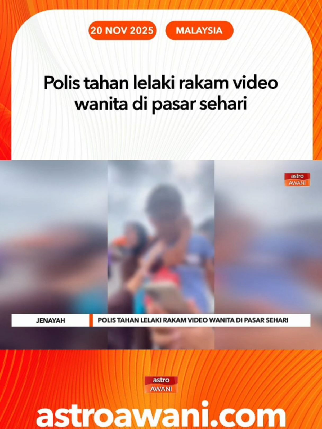 Polis mengesahkan menahan seorang lelaki dipercayai merakam video tidak senonoh melibatkan seorang wanita di Pasar Sehari, Temerloh, pada 9 Nov lepas. #AWANInews