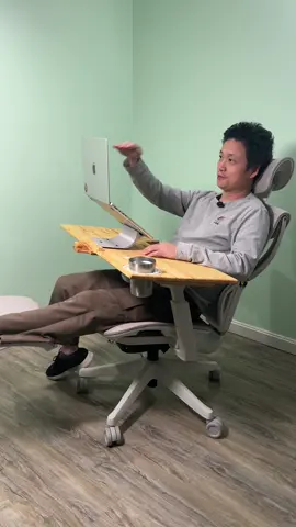 3D printed laptop stand has been added to the mini-desk. #reclinerworkstation 