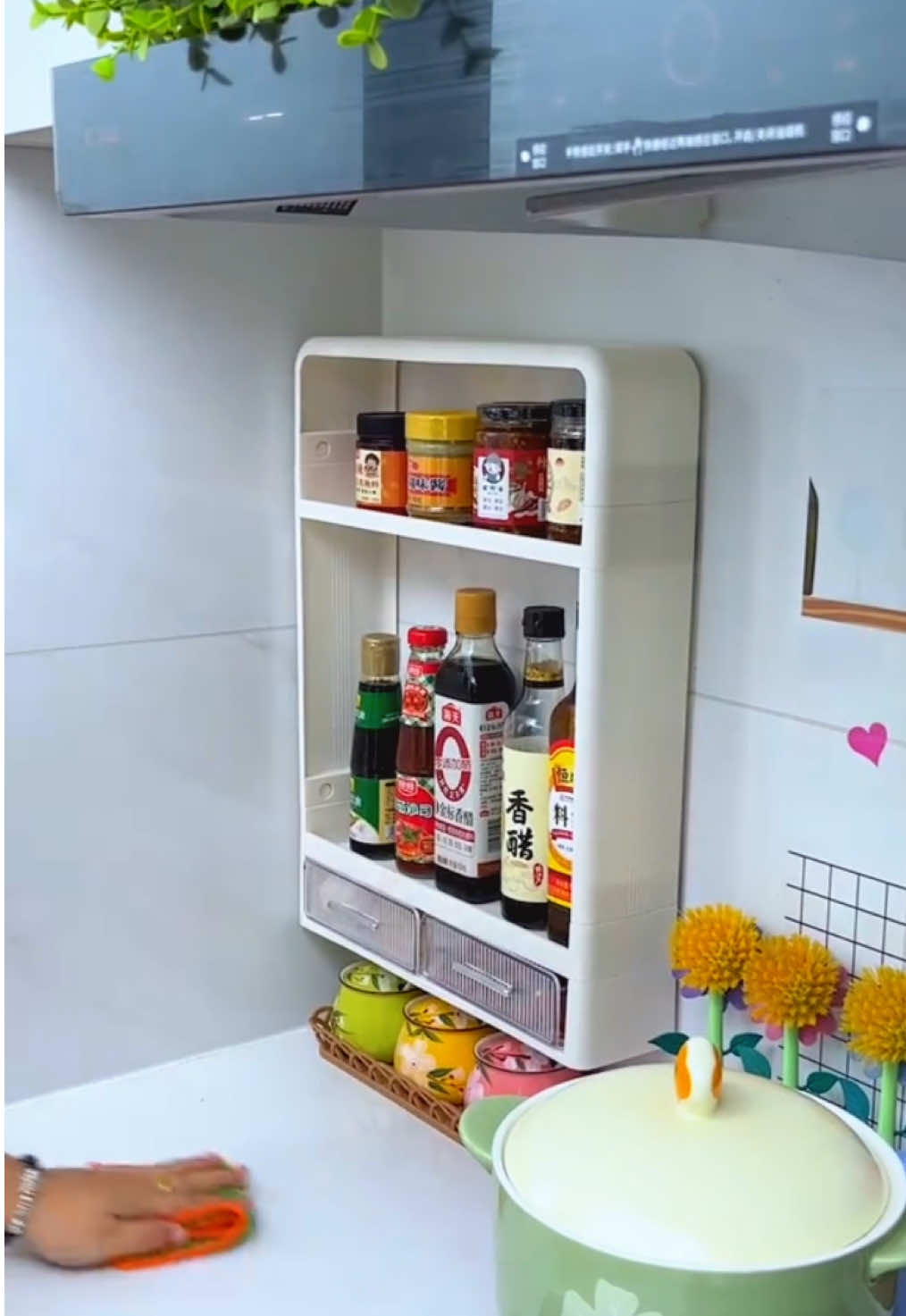 Kệ gia vị dán tường gọn gàng sạch sẽ tích kiệm không gian#dungcugiadinh #dungcutienich #trangtribep 