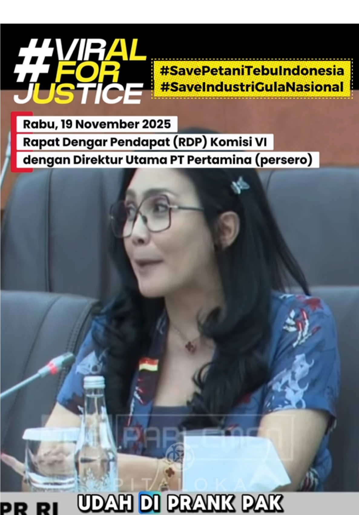 #ViralForJustice #SavePetaniTebuIndonesia #SaveIndustriGulaNasional Rabu, 19 November 2025. Rapat dengar pendapat (RDP) Komisi VI dengan Direktur Utama PT. Pertamina (persero). Presiden RI @prabowo sedang berjuang mewujudkan kedaulatan energi melalui pengembangan energi nabati, termasuk bioetanol. Presiden bahkan telah menjalin kerja sama dengan Brazil pada 23 Oktober 2025 sebagai langkah konkret memperkuat industri bioenergi. Namun pertanyaannya: Jika gagasan Presiden sudah begitu luarbiasa, tetapi implementasinya tidak berjalan, di mana letak masalahnya? Isu bioetanol tidak hanya terkait Pertamina. Ini adalah ekosistem yang melibatkan: Petani tebu, Industri gula, Molases dan Industri bioetanol. Karena itu, saya meminta ketegasan dari Pertamina: Apakah Pertamina siap melakukan off-take bioetanol dalam negeri secara konsisten? Jika Indonesia terus membuka keran impor etanol dari Pakistan dengan tarif 0%, sementara ekspor Indonesia ke Pakistan dikenakan tarif 50–90%, maka industri nasional akan terus dirugikan. Situasi ini kian kompleks karena harga regional sangat dipengaruhi oleh MOP Singapura, yang mengendalikan harga minyak Asia Tenggara. Padahal bahan bakunya berasal dari Indonesia sendiri. Saya meminta ketegasan dari Dirut Pertamina. Tanpa komitmen off-take, Pertamina Energi Terbarukan (PNRE) juga tidak akan mampu bergerak. Saya meyakini Pak Simon mampu memimpin konsolidasi karena semua berada dibawah pengendalian Pak Simon sebagai Dirut Pertamina. Kita tidak boleh mengulang kesalahan periode sebelumnya. Ketika industri sudah berinvestasi dan membangun fasilitas bioetanol, tetapi produk mereka tidak diserap. Bukan karena kita tidak sanggup memproduksi. Kita sanggup! Faktanya, molase dan bioetanol menumpuk karena tidak ada kepastian penyerapan. Lalu bagaimana nasib hasil produksi jika impor terus dibuka, sementara penyerapan domestik tidak berjalan? Saya meminta agar rapat khusus mengenai bioetanol segera dijadwalkan. Kejelasan kebijakan ini menentukan masa depan energi hijau, petani tebu, dan keberlanjutan industri nasional. Salam sopan Indonesia! Rieke Diah Pitaloka #RDP #RiekeDiahPitaloka 