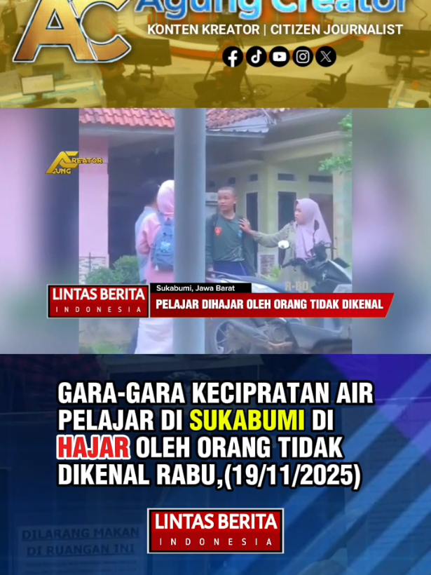 DI SUKABUMI PELAJAR DI HAJAR OLEH PRIA TIDAK DIKENAL. inilah video yang memperlihatkan seorang pria memarahi pelajar laki-laki di pinggir jalan viral di media sosial palpom facebook. Dalam cuplikan video berdurasi 2 menit 2 detik itu, pria tersebut terdengar membentak pelajar sambil melontarkan kata-kata kasar. Sementara itu, sang pelajar hanya terdiam, tampak memegang pipinya dan beberapa kali mengelus dada. Di akhir video, terlihat seorang ibu berupaya melerai sekaligus membela siswa tersebut dari amukan pria itu. kejadian itu pada hari rabu tanggal (19/11/2025) Pukul 17:00 WIB. Di ruas jalan ruas desa pamoyanan bojonggadog kabupaten sukabumi  jawa barat. pelajar yang terekam dalam video merupakan siswa SMKN 1 Surade, warga Desa Cikangkung, Kecamatan Ciracap, Kabupaten Sukabumi. Insiden terjadi saat siswa itu pulang sekolah,. #pelajar  #dihajar  #sukabumihits  #kriminal  #polressukabumi 