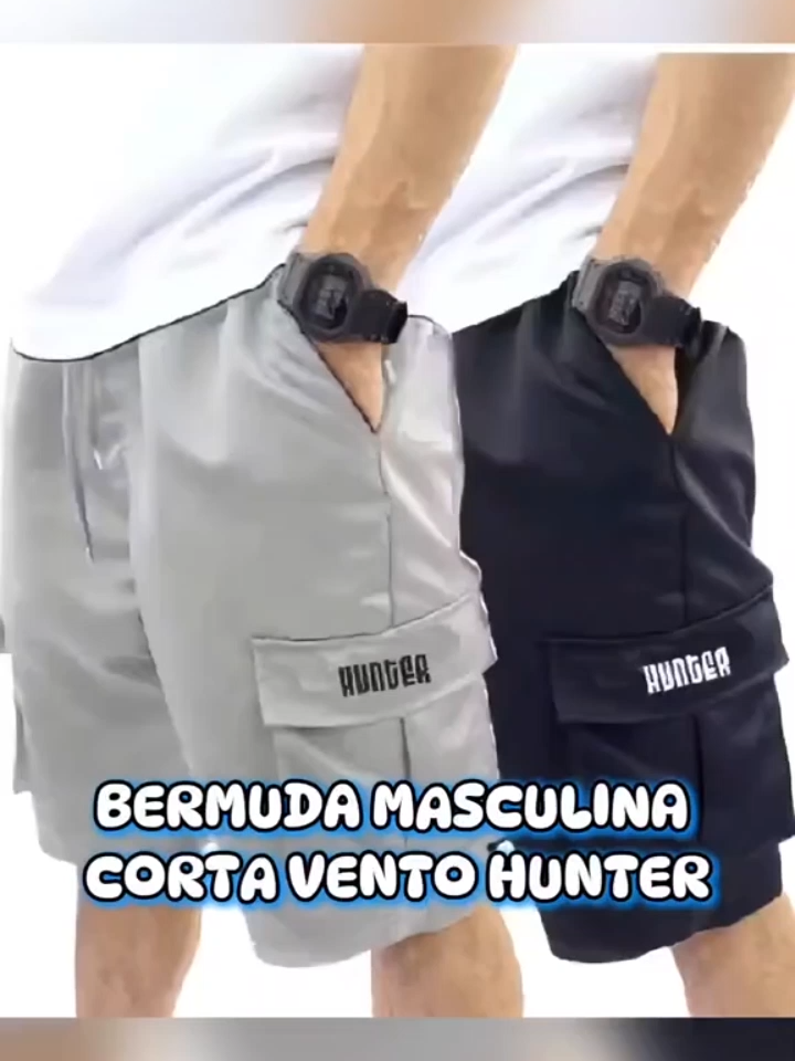 Kit 2 Bermudas Corta Vento Bolso Cargo Hunter Colors Verão