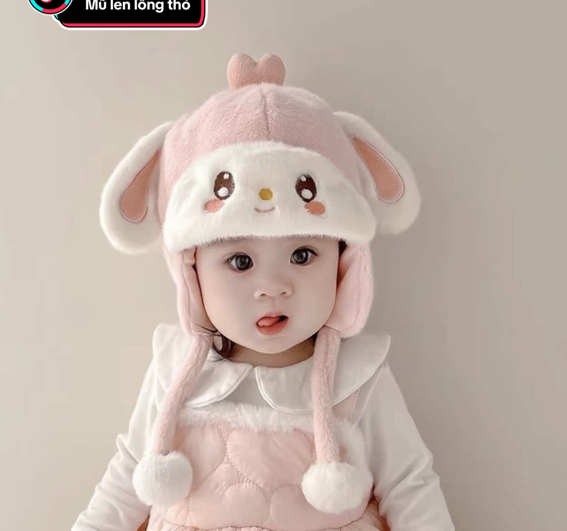 Mũ len lông thỏ với thiết kế ôm gọn đầu, tai của bé, tông màu hồng siêu nhã nhặn#mũ #mũ lông gấu dâu tây #mulongcuuchobe #mulongcuu 