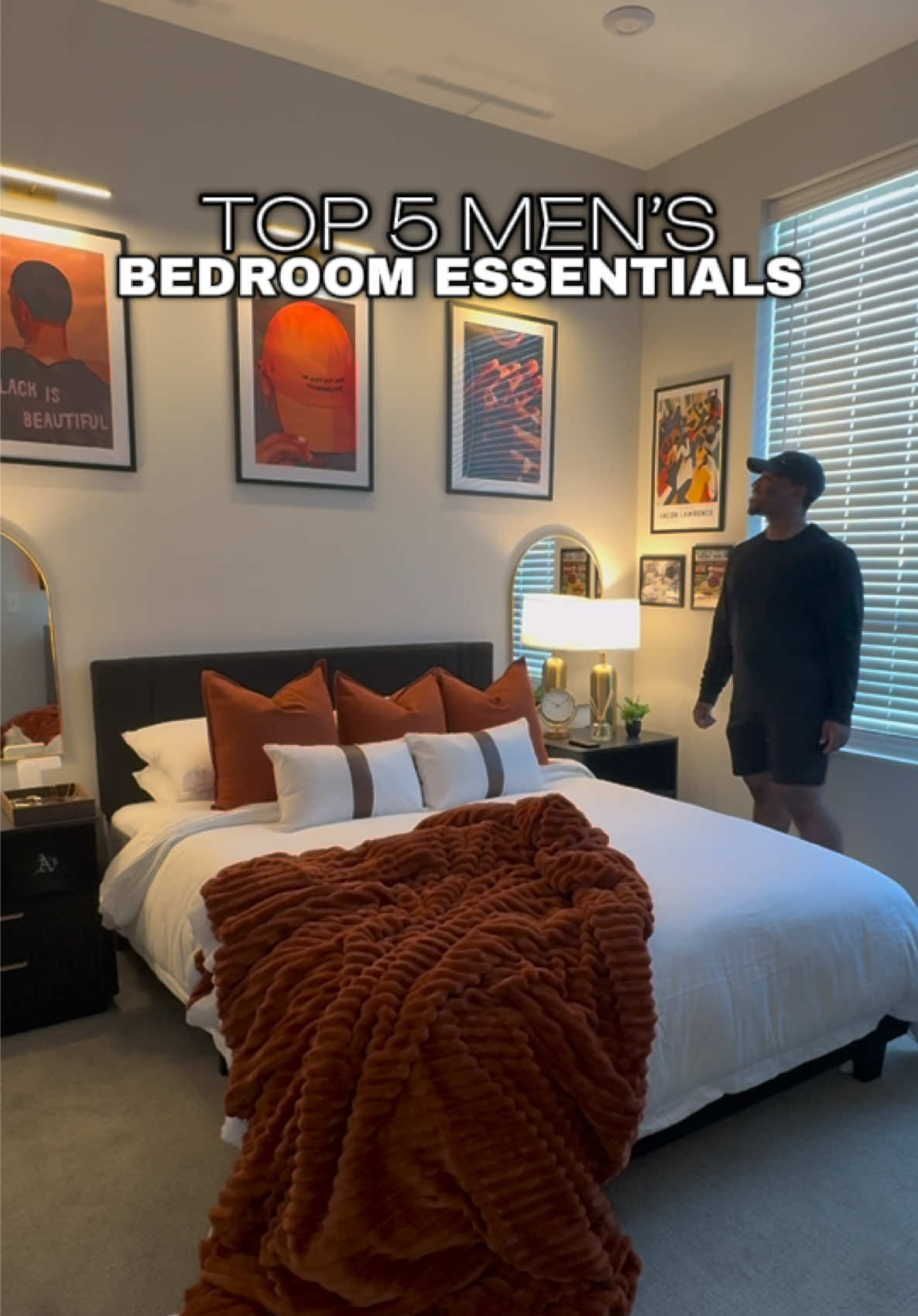 My Top 5 Bedroom Essentials for Men.✋🏾  #bedroom #interiordesign #RoomTour #bedroomessentials #homedecor  1. Mirrors 2. Valet Tray 3. Duvet w/ Duvet Covers 4. Accent Pillows 5. Accent Lighting 