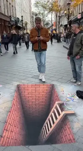 This 3D street art pranked EVERYONE @ @#StreetArt #Opticallllusion#ArtPrank #PublicPrank#MindBlown