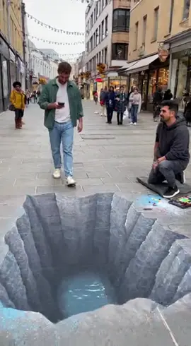 This 3D street art pranked EVERYONE @ @#StreetArt #Opticallllusion#ArtPrank #PublicPrank#MindBlown
