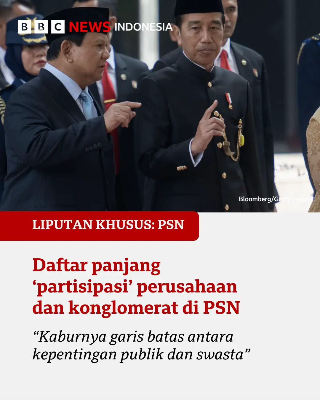 Program Strategis Nasional (PSN) diluncurkan pada tahun 2016 di bawah pemerintahan Joko Widodo.  Target besarnya yaitu peningkatan pertumbuhan ekonomi untuk kesejahteraan masyarakat. Per Mei 2024, pemerintah mengklaim bahwa sekitar 198 PSN rampung dikerjakan selama periode 2016 hingga 2024. Total nilai semua proyek tersebut yakni Rp1,6 triliun. Di bawah pemerintahan Prabowo Subianto dan Gibran Rakabuming, PSN tetap dilanjutkan.  Sebanyak 77 PSN disahkan Prabowo lewat Perpres Nomor 12 Tahun 2025 tentang Rencana Pembangunan Jangka Menengah Nasional Tahun 2025-2029. Beberapa waktu silam, pemerintahan Prabowo memperbarui daftar PSN, memuat lebih dari 200 proyek serta puluhan program. PSN digadang-gadang menjadi jalan keluar untuk mempercepat pertumbuhan ekonomi serta memeratakan pembangunan.  Tapi di lapangan, agenda besar pemerintah ini berkata kebalikannya. Apa yang terjadi?  Ini adalah seri pertama liputan khusus BBC News Indonesia. Baca selengkapnya melalui tautan di bio. #psn #nasional #pemerintah #prabowo #jokowi 