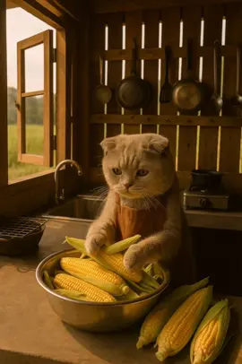 ข้าวโพดปิ้ง🌽 #cat #แมว #catvideo #thaifood #asmr 