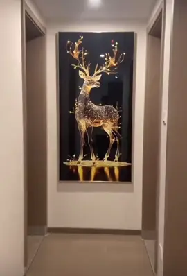 Đèn Tranh H.ươu Tài Lộc Tráng Gương Khung Hợp Kim Trang Trí Phòng Khách, Quà Tặng Tân Gia
