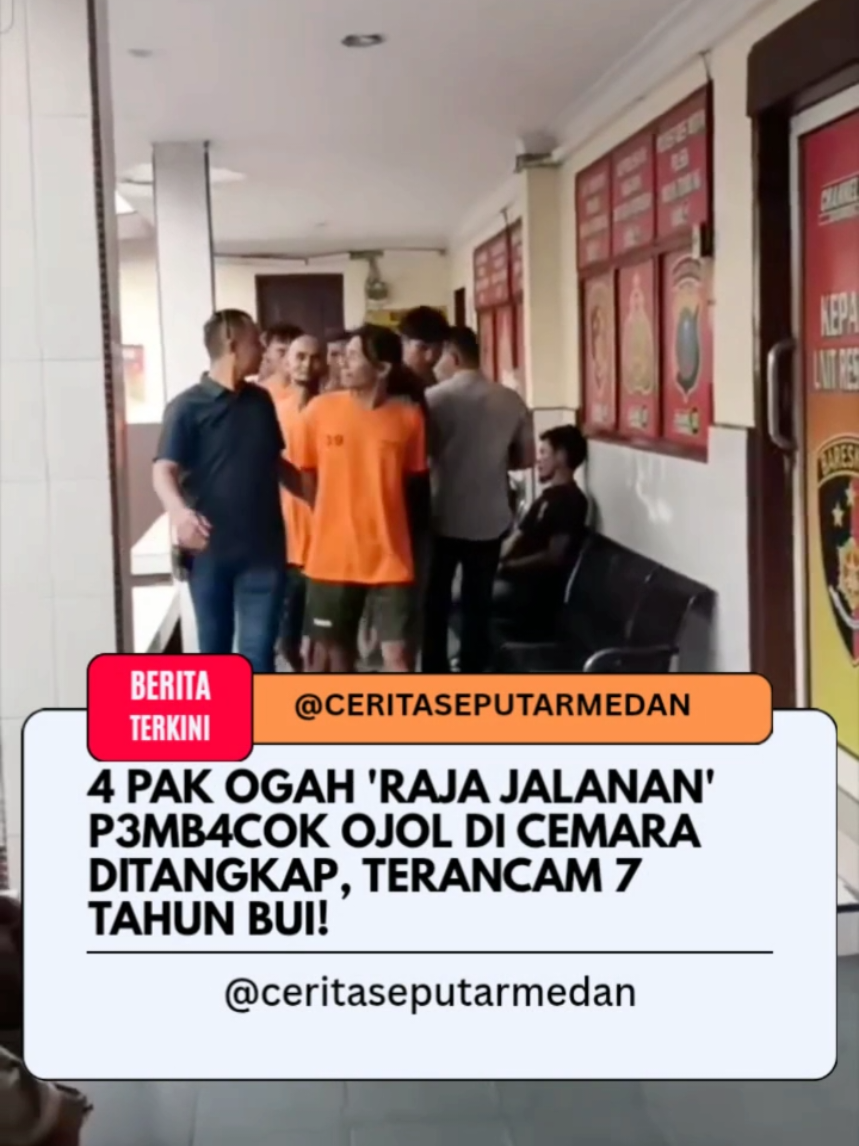 Medan Tembung - Empat dari lima p3l4ku 'Pak Ogah' di Simpang 4 Cemara H. Anif yang terl1bat ka5us p3mb4c0kan sopir ojek online (ojol) berhasil ditangkap oleh Satreskrim Polres Medan Tembung. .Jangan lupa untuk follow like , komen , share di seluruh media sosial @medanhits.tv  @ceritaseputarmedan untuk info viral , valid & terupdate sekota Medan - sekitarnya cerpumenhits! Para p3l4ku ditahan setelah ak5i p3n9eroyokan yang mer3sahkan tersebut viral.  Satu t3rs4ngka lagi masih bur0n dan masuk Daftar Pencarian Orang (DPO) polisi. Kelima pria tersebut diduga melakukan tindak k3k3rasan terhadap seorang pengemudi ojol.  Akib4t p3rbuatannya, para ters4ngka dij3rat dengan pasal pidana yang anc4man hukumannya mencapai 7 tahun penjara. Polres Medan Tembung m3negaskan komitmennya untuk memb3r4ntas pr3m4ni5me dan ak5i k3k3rasan di jalanan.  Warga diimbau untuk tetap waspada dan segera melapor jika menemukan tind4kan kr1m1nal serupa. #medanhitstv #viral #tiktok #untukmu #fyp 