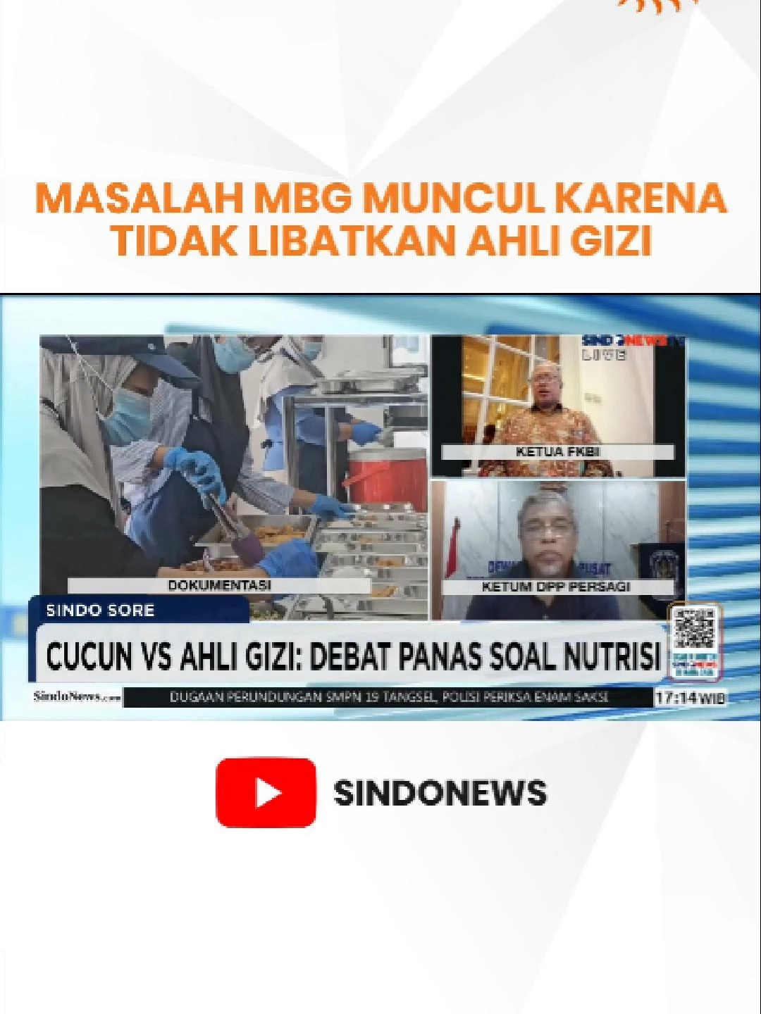 Ahli gizi menempuh pendidikan bertahun-tahun, bukan untuk digantikan oleh pelatihan tiga bulan. Anak Indonesia berhak mendapat makanan yang aman, bergizi, dan dibuat oleh tenaga profesional. 🎥 Full tayangan bisa disaksikan di YouTube : SINDOnews 🔗 Link : https://www.youtube.com/watch?v=yy9uW39hXq0 #AhliGizi #StandarGizi #MBG #Persagi #GiziUntukBangsa #GiziAnakIndonesia #IsuKesehatan #berita #viral #beritaterkini #isu #trandingindonesia #FYP #fypシ #FypIndonesia #ExplorePage #ViralHariIni #BeritaUpdate #IsuNasional #BreakingNews #ExploreIndonesia #reels #reelsindonesia #facebook #twiter #ytshort #ytshorts