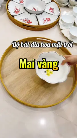 Bộ bát đĩa sứ hoa mặt trời mai vàng cúng gia tiên #batdiabattrang #cunggiaothua #bobathoamattroi #batdia#batscongongtao 