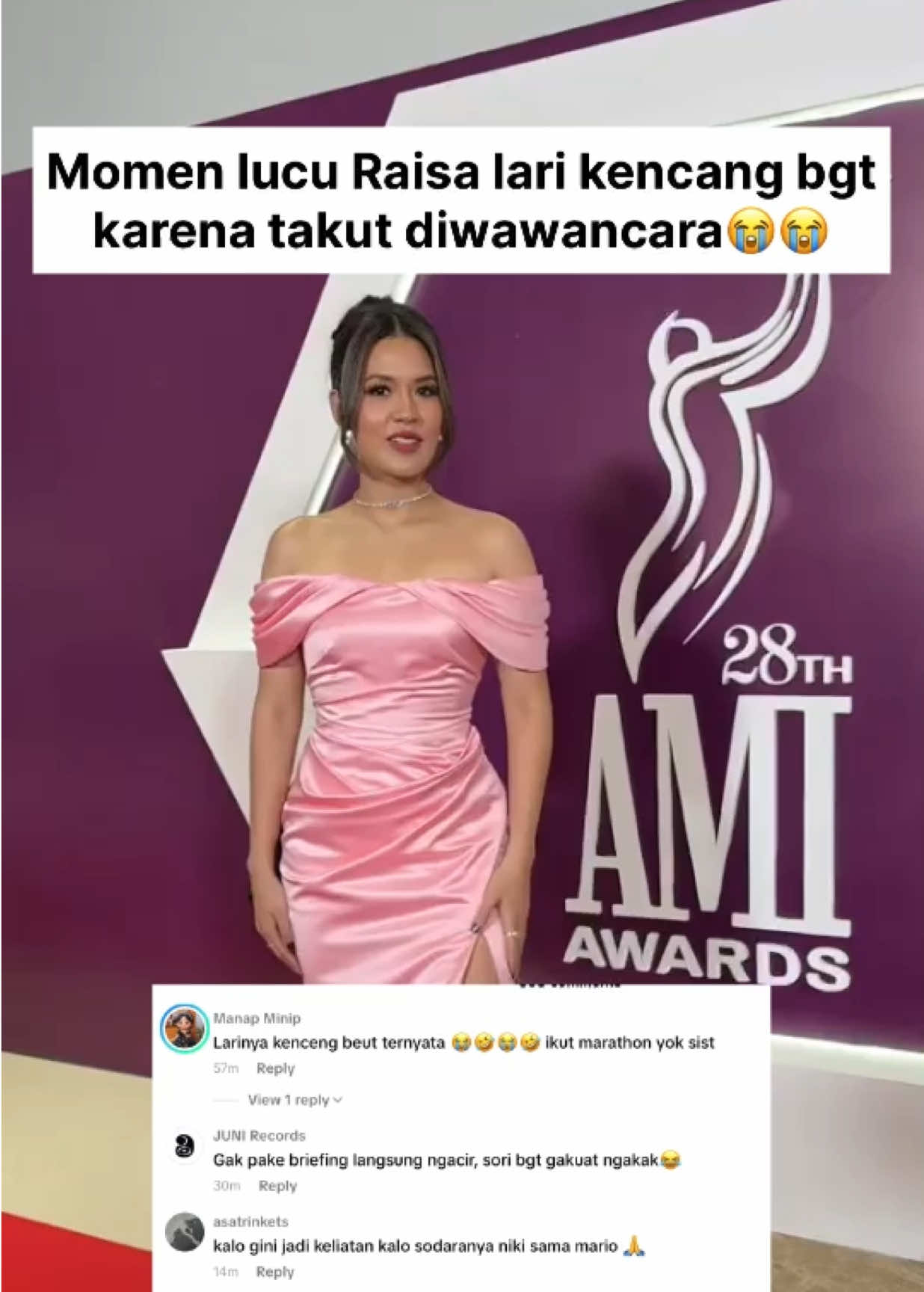 Raisa hari ini resmi bukan penyanyi… tapi atlet sprint nasional 😭🔥 Lari sekenceng itu cuma buat ngindar dari wawancara wartawan😭😂 kita nonton sambil ketawa sampe sakit perut 🤣 #raisa #amiawards2025 #fypage #foryou #viralvideo 