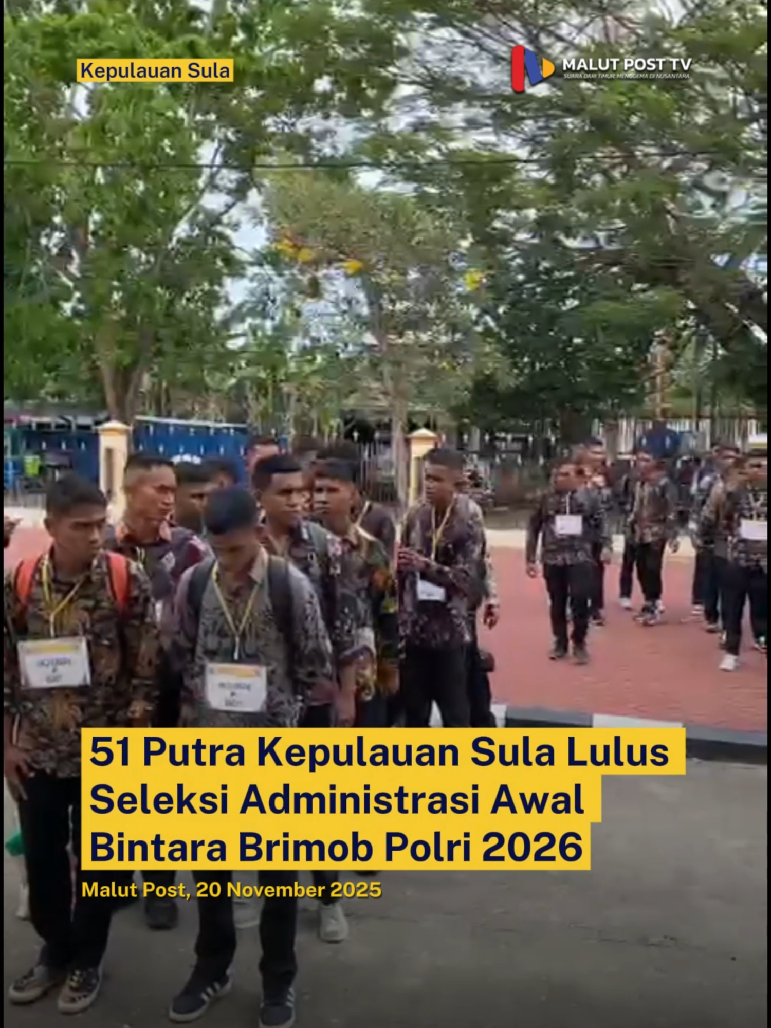 Sebanyak 51 putra terbaik asal Kabupaten Kepulauan Sula, dinyatakan lulus seleksi administrasi awal calon Bintara Brimob Polri tahun anggaran 2026. Hal ini setelah Bag SDM Polres Kabupaten Kepulauan Sula melakukan pemeriksaan administrasi awal (rikmin awal) yang bertempat di ruang vicon Polres, Kamis (20/11/2025). Calon Bintara Brimob Polri yang dinyatakan lulus seleksi administrasi awal tersebut, akan diberangkatkan ke Sofifi untuk mengikuti proses seleksi selanjutnya. “Semoga mereka semua bisa mendapatkan hasil yang maksimal. Kita doakan yang terbaik untuk mereka,” ungkap Kapolres AKBP Kodrat Muh Hartanto, melalui Kabag SDM Polres AKP Mohtar Saniapon.