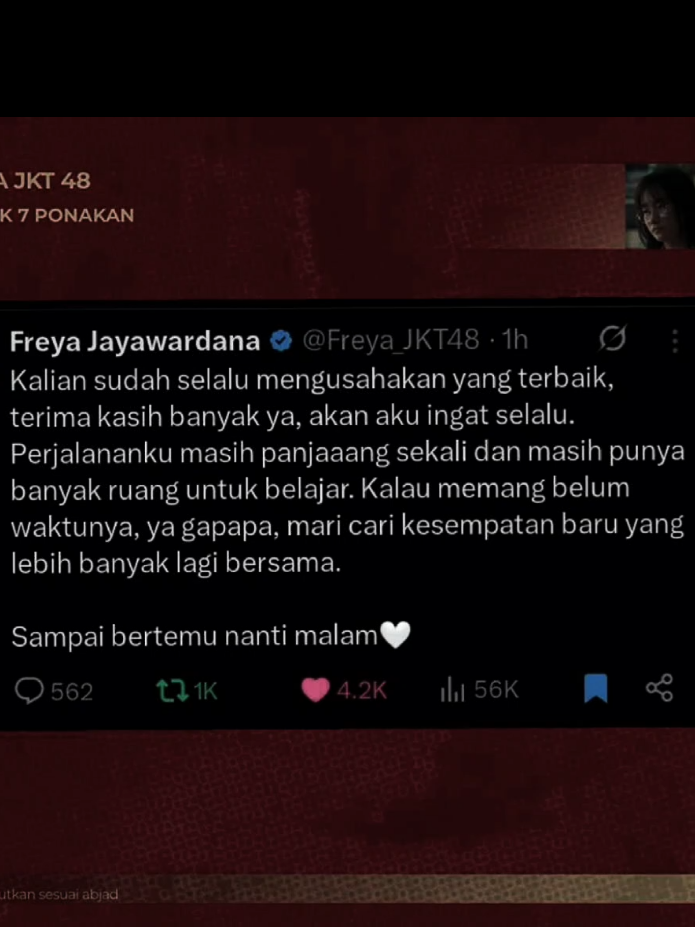 gw kan tadi nonton film ya, buka x setelah kelar, awalnya kukira gak ada apapun, skral skrul gitu, ternyata doi nge-tweet gitu. langsung nangis aku ck 😭  meski dia gak akan lihat postingan ini, tapi pingin menyampaikan rasa terima kasih juga karena udh jadi mood booster sehari hari. kalo gak ada dia mungkin berat banget ni hari anjrz. terdengar 