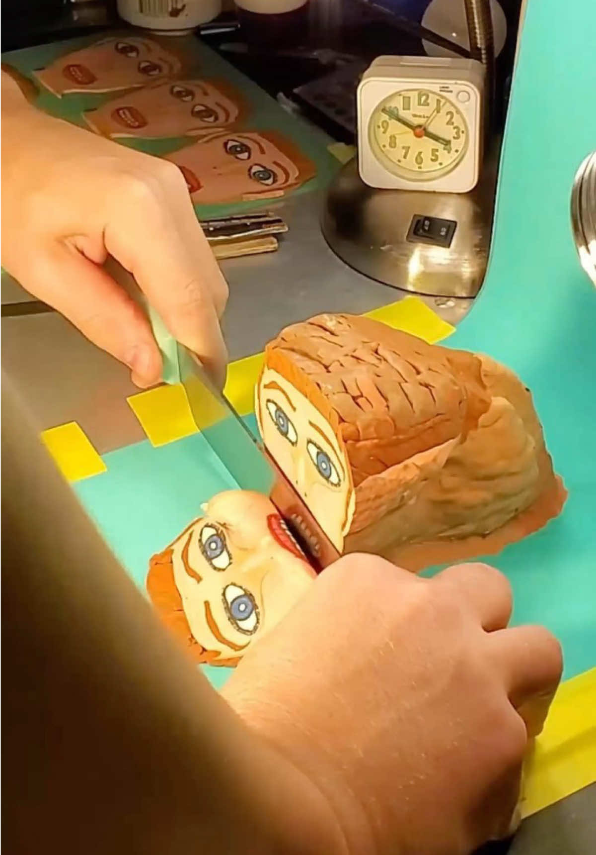 Ellard DeVane is a self-taught multidisciplinary artist, animator and musician, acclaimed for his unique “art of time-slicing” technique. He sculpts blocks of clay that contain internal imagery and then slices them frame by frame, creating stop-motion animations filled with shifting patterns, faces and surreal transitions.   Often referred to as “strata-cut” (or “stratacut”) animation, this method involves arranging visuals inside a dense loaf-like block of clay, then slicing thin layers off the front and photographing each slice as a frame. When played back in sequence, the movement within the block becomes animation.   Artist: @Ellard DeVane  #art #stopmotion #artist