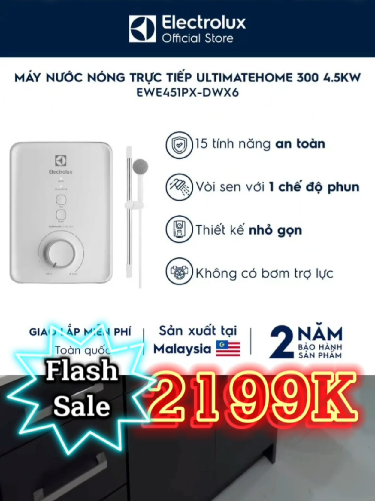MÁY TẮM NƯỚC NÓNG TRỰC TIẾP, ELECTROLUX EWE451PX-DWX6, 4500W, KHÔNG BƠM TRỢ LỰC, NHỰA CAO CẤP, VÒI SEN 1 CHẾ ĐỘ #máytắmnướcnóng #maytamnuocnong #máynướcnóng #maynuocnong #shopbantot 
