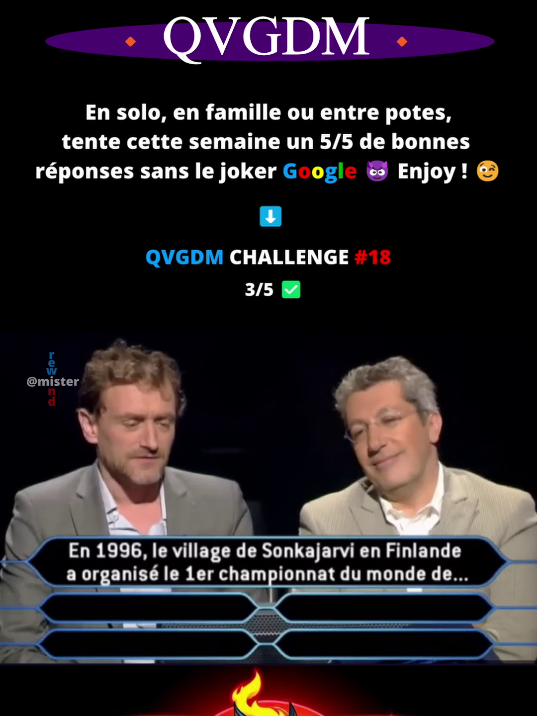 Une histoire de championnat du monde WTF en Q3 💪 #qvgdmchallenge #quiveutgagnerdesmillions #insolite #alainchabat #culturegenerale