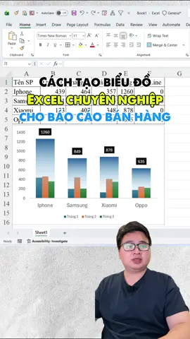 Cách tạo biểu đồ excel chuyên nghiệp cho báo cáo bán hàng  #tinhocmos #tinhocvanphong #exceltips 