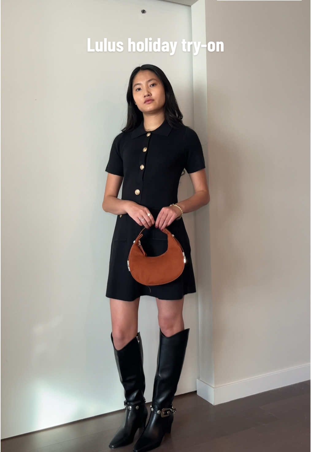 #LulusAmbassador the holidays are coming up so ‘tis the season for the perfect @Lulus holiday outfits. here’s what i’ll be wearing this season, whether to grab coffee, thanksgiving, or a holiday party.  #LOVELULUS #holidaypartyoutfit #holidayoutfitinspo #holidayoutfits thanksgiving outfit, holiday dress try-on, short sleeve sweater dress, burgundy velvet strapless dress, knee high boots with kitten heel, suede bag, lulus dresses try-on