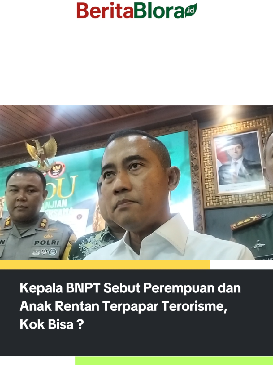 Badan Nasional Penanggulangan Terorisme (BNPT) menyebut perempuan dan anak rentan terpapar paham radikalisme. Menurut Kepala Badan Nasional Penanggulangan Terorisme (BNPT), Eddy Hartono, hal itu berdasarkan hasil dari penelitian dan kajian yang telah dilakukan. #beritablora #bnpt #teror #bnptdiblora #kepalabnpt 