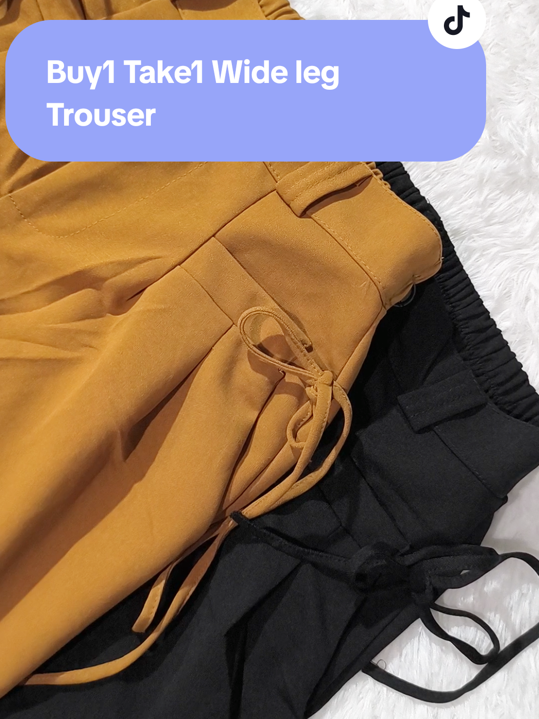 Stay comfty and stylist with these buy1 take1 wideleg trousers. May 2 sides ribbons din💕 #buy1take1pants #widelegpants #trouserpants 