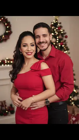 Feliz Natal 🎄🎁  Com Gemini ✨ Prompt1: Crie Foto natalina de casal sorrindo juntos, fundo decorado com luzes e árvore, cores quentes e suaves, filtro vintage com leve granulação, sensação de lembrança feliz de Natal, realismo com toque nostálgico. A mulher esta com vestido ombro a ombro vermelho com laço em alça unica, maquiagem bem elaborada com olhos esfumados delineado marcado, sobrancelhas bemmarcadas,lábios definidos com batom vermelho, cilios volumosos cabelos grandes castanho escuro com penteados semi preso com cachos nas pontas. Unhas grandes pintada com tons de vermelho. Acessórios: pulseiras ,colar,brincos e relógio no pulso a mostra todos dourados e delicados O homem está com uma camiseta social vermelha e calça jeans preta cabelo igual  da foto e pulseira masculina dourada fina relogio preto com dourado no pulso A pose : o casal está  olhando para a câmera e com um leve sorriso encantador olhando pra ele apaixonada e ele olhando pra ela tambem apaixonado, ele com as mãos por tras da cintura dela segurando a cintura dela levemente..manter os traços faciais igual da foto não mudar os rostos focar no rosto do casal para parecer mais igual possivel. Manter rosto original ao da foto enviada #natal #casal #gemini #prompterchallenge #fyp 
