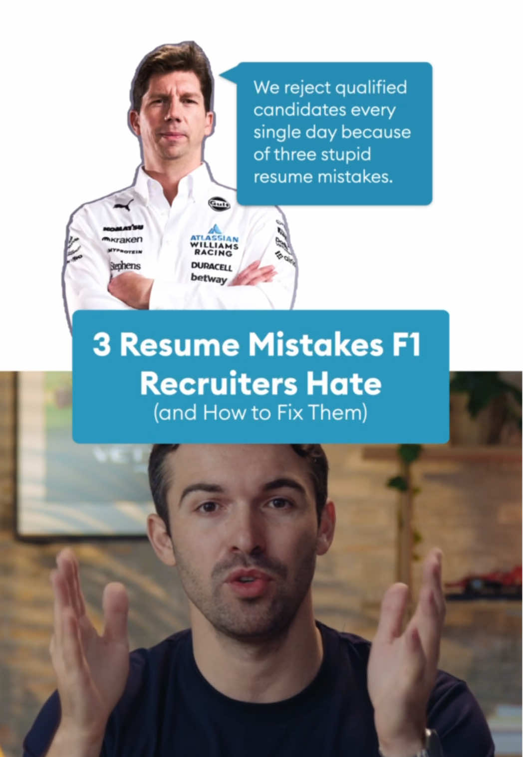 A former Williams recruiter told me they reject qualified candidates daily because of these 3 stupid mistakes. Here's how to fix them. THE 3 DEADLY MISTAKES: 🚫 MISTAKE #1: Generic Copy-Paste Resume  Sending same CV to Mercedes, Red Bull, Williams  → FIX: Tailor each application with exact keywords from job posting  → If they say 