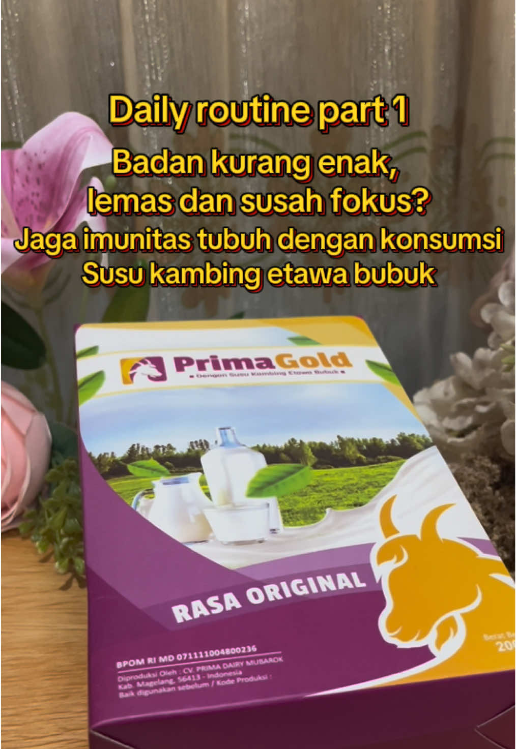 Energi Alami Setiap Hari dengan Susu Kambing Etawa Prima Gold 💫  Susu primagold adalah susu kambing premium yang kaya nutrisi 1. Lebih mudah dicerna 2. ⁠protein dan kalsium tinggi (cocok dikonsumsi sampe kakek dan nenek) 3. ⁠tidak menyebabkan kembung 4. ⁠cocok untuk daily routine atau gaya hidup sehat karena 0 % kolestrol dalam kandungan susunya Setelah konsumsi primagold setiap hari badan lebih terasa fit dan enteng tiap paginya dan tentunya tidak jadi kaum jompo, hehe Yuk buruan cek keranjang kuning karena promo 100k dapat 4  #susukambing #primagold  #minumsehat  #healthylifestyle #DailyRoutine @PRIMAGOLD STORE 