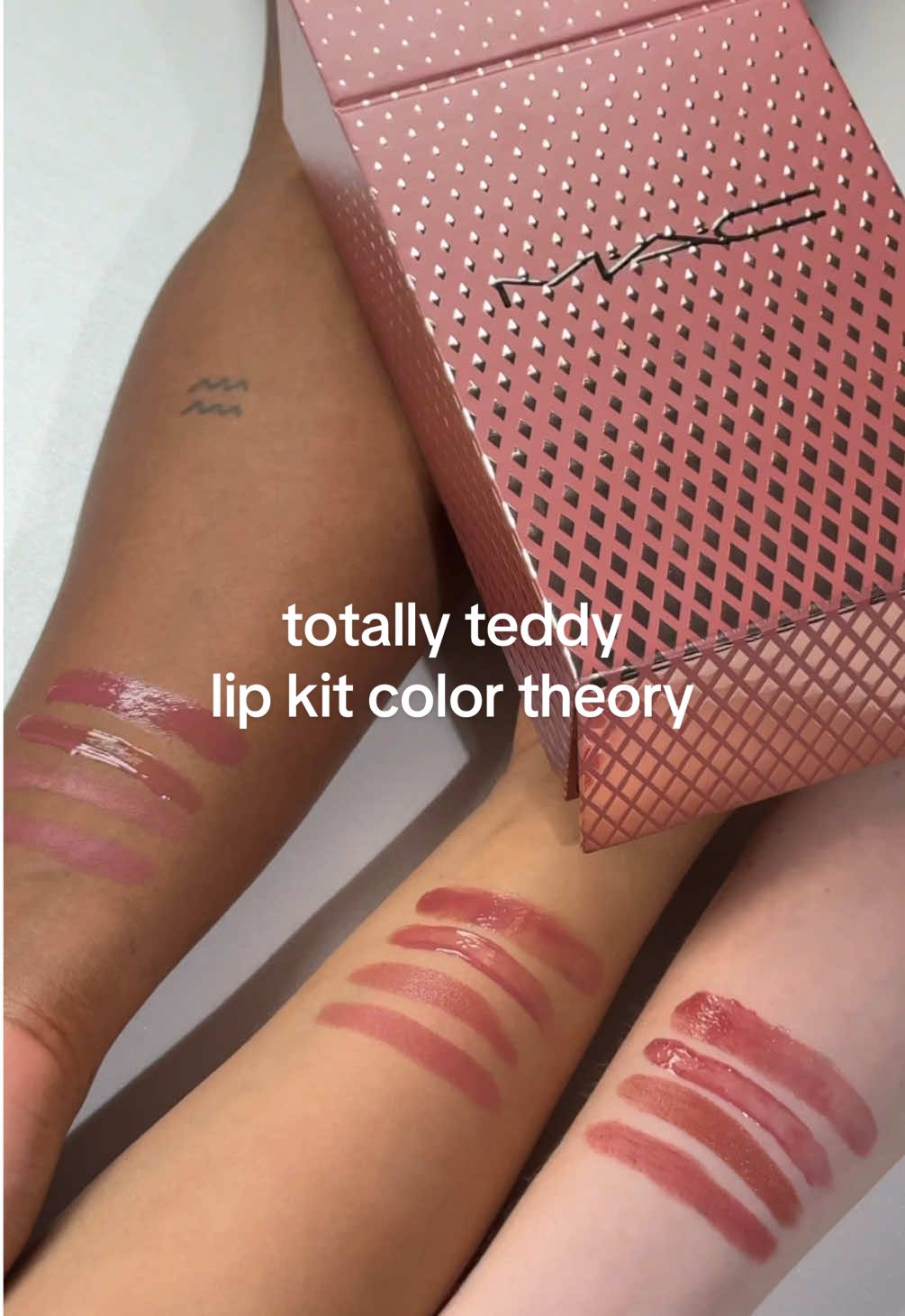 There’s a reason why Velvet Teddy is our #1 best-selling nude Lipstick. Swatch to see how every new finish will flatter your friends’ lips with some Totally Teddy Lip Kit colour theory.  🌟 STARRING 🌟 Powder Kiss Velvet Blur Slim Stick in Edgy Teddy MACximal Sleek Satin Lipstick in Satin Teddy Lipglass Air in Shiny Teddy Squirt Plumping Gloss Stick in Naughty Teddy #GIFTMAC #MACHoliday #MACLipCombos