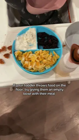 This has helped us a TON! Food still ends up on the floor sometimes but not as much  #toddlerhack #toddlermom #ditlofamom #toddlerbreakfast 