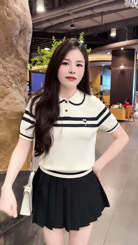 DELIZ-  Áo len polo phối kẻ, áo polo dệt kim, áo len cộc tay tiểu thư #aopolo #aophongnu #aokieu #aolennu #aopolonu