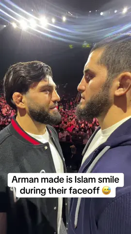 #ArmanTsarukyan made #IslamMakhachev crack a smile during their faceoff earlier this year 😅 #UFC #mma #espnsocial (via @DanaWhite)