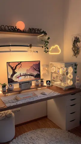 cozy evenings at my setup 🧡✨ #GamingSetup #cozysetup #pcsetup #cozygamingsetup #setup 