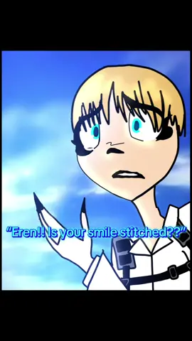 “E-Eren! Is your smile stitched!?” 🥺 #AttackOnTitan #arminarlert #erenyeager #hazbinhotel #alastor 