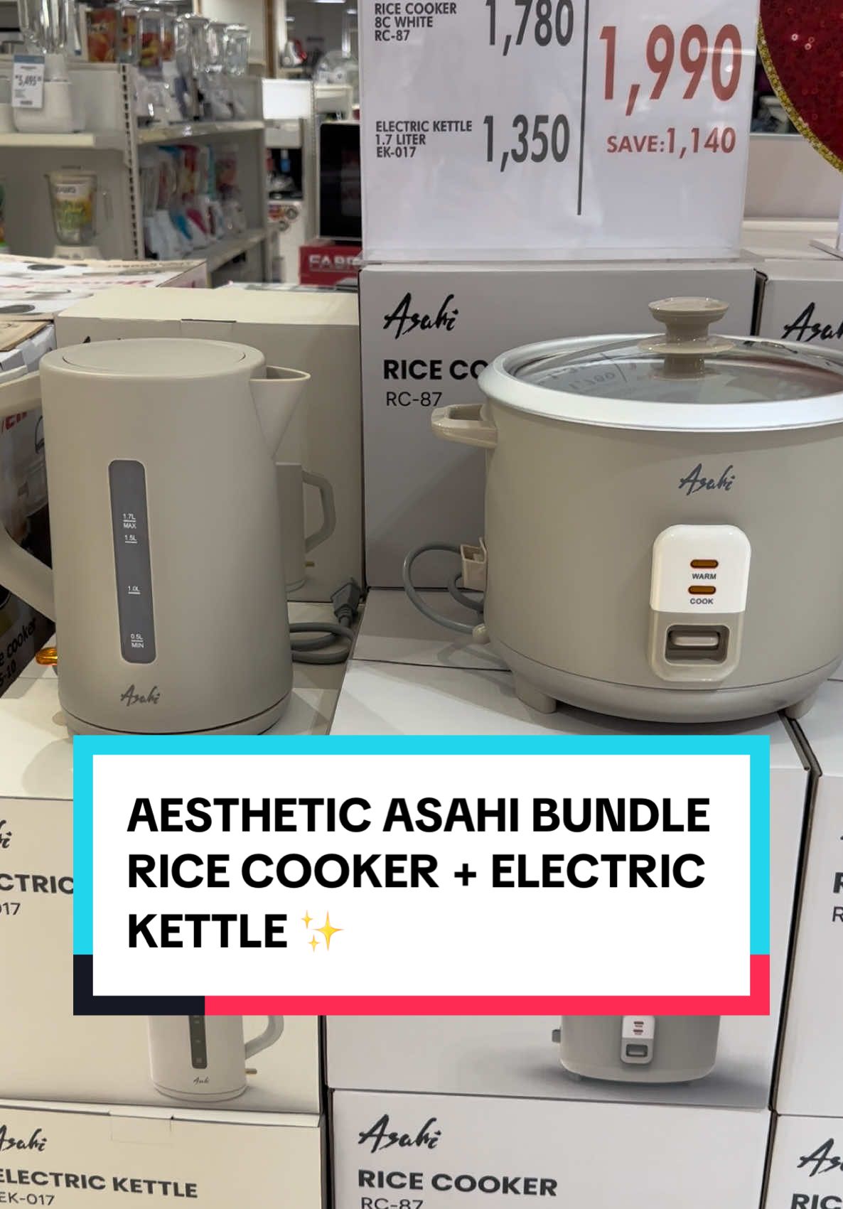 🎀 Aesthetic Alert! Kung gusto mo ng malinis, classy, and soft aesthetic vibes sa kitchen mo— this Asahi Rice Cooker + Electric Kettle Bundle is IT! 🤍✨ ✔️ Bagay sa minimalist setup ✔️ Super dali gamitin ✔️ Pampaganda ng kitchen corner mo Make your kitchen aesthetic pero practical! #TikTokMadeMeBuyIt #AsahiBundle #KitchenFindsPH