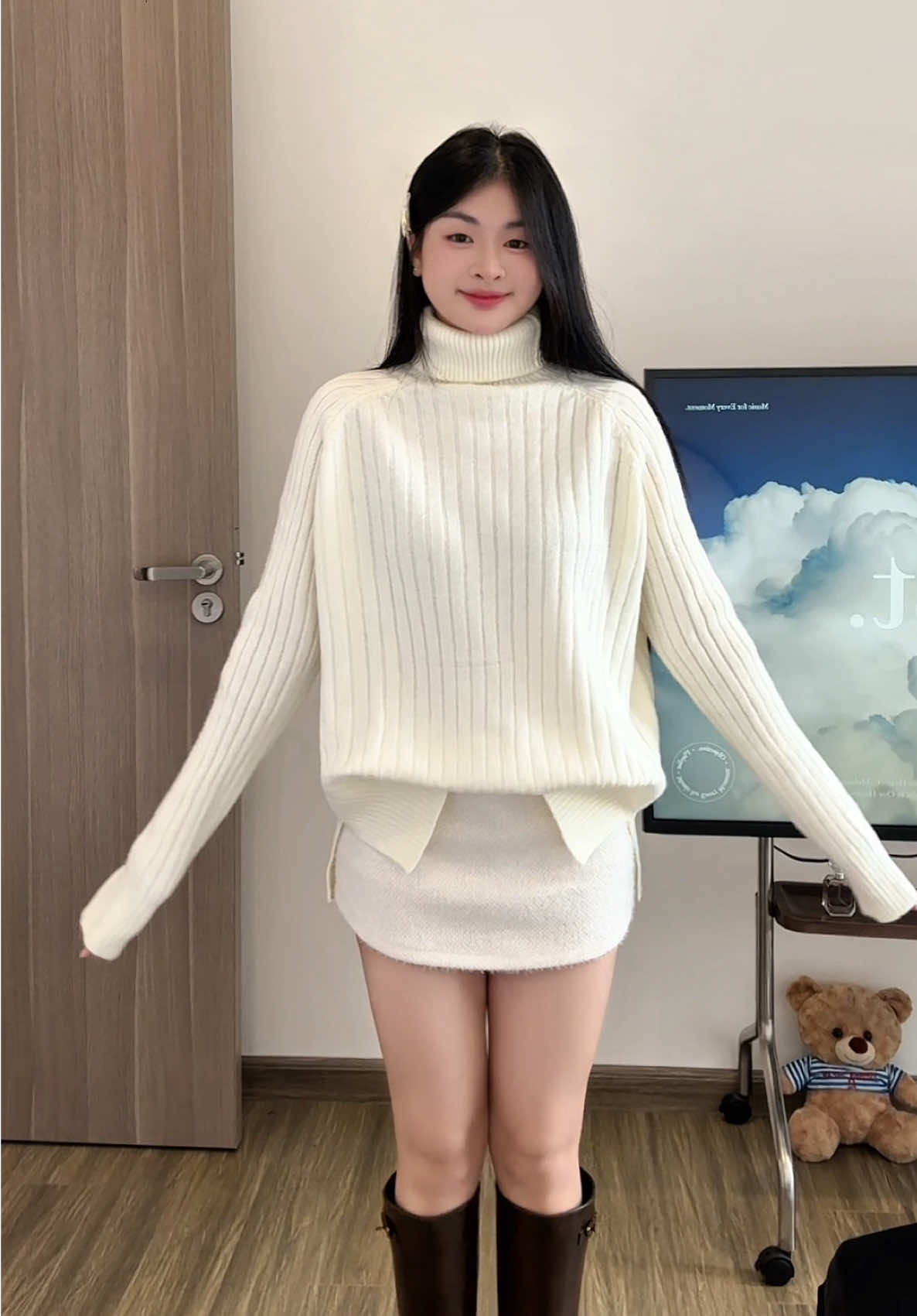 Áo len cổ cao siu ấm #embetocvang #xuhuong #aolen 