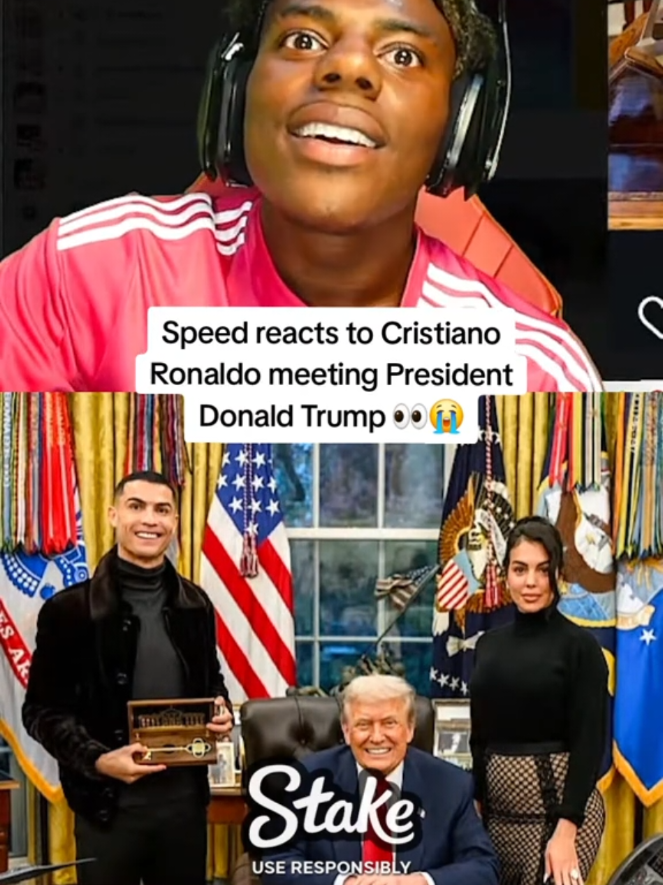 Speed reacts to Cristiano Ronaldo meeting President Donald Trump 👀😭 #ishowspeed 