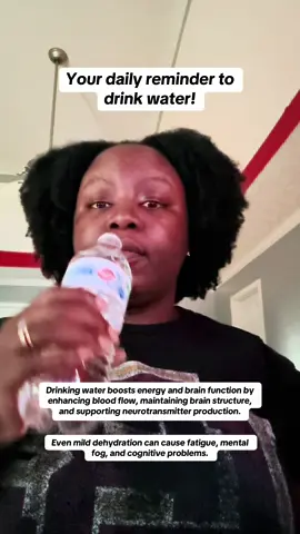 Water Break. Drinking water boosts energy and brain function by enhancing blood flow, maintaining brain structure, and supporting neurotransmitter production. Even mild dehydration can cause fatigue, mental fog, and cognitive problems. #water #drinkmorewater #fyp #healthiswealth #godisgood 